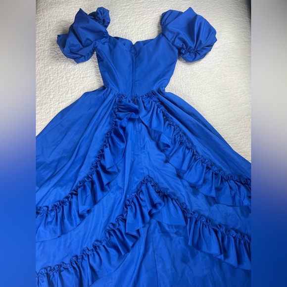 🔥Vintage ILGWU 1980s Blue Gown Ruffled Tiered Mermaid Dress Women Size 4 - Picture 8 of 17